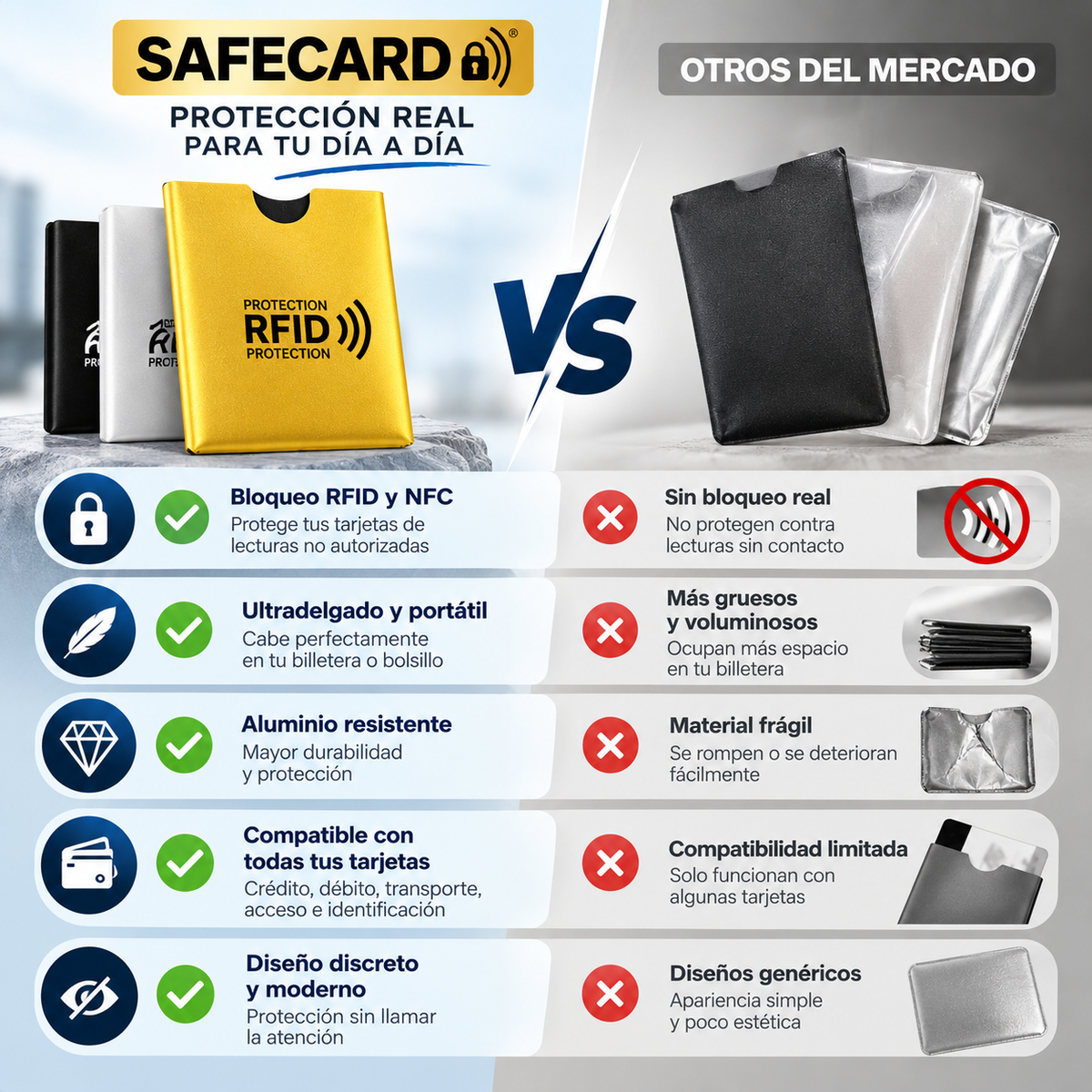 SAFECARD - Funda Protectora RFID y NFC para Tarjetas