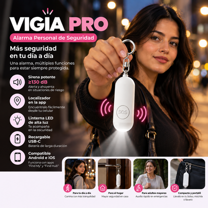 VIGÍA PRO - Alarma Personal de Seguridad con Sirena, Linterna y Localizador (TIKTOK)