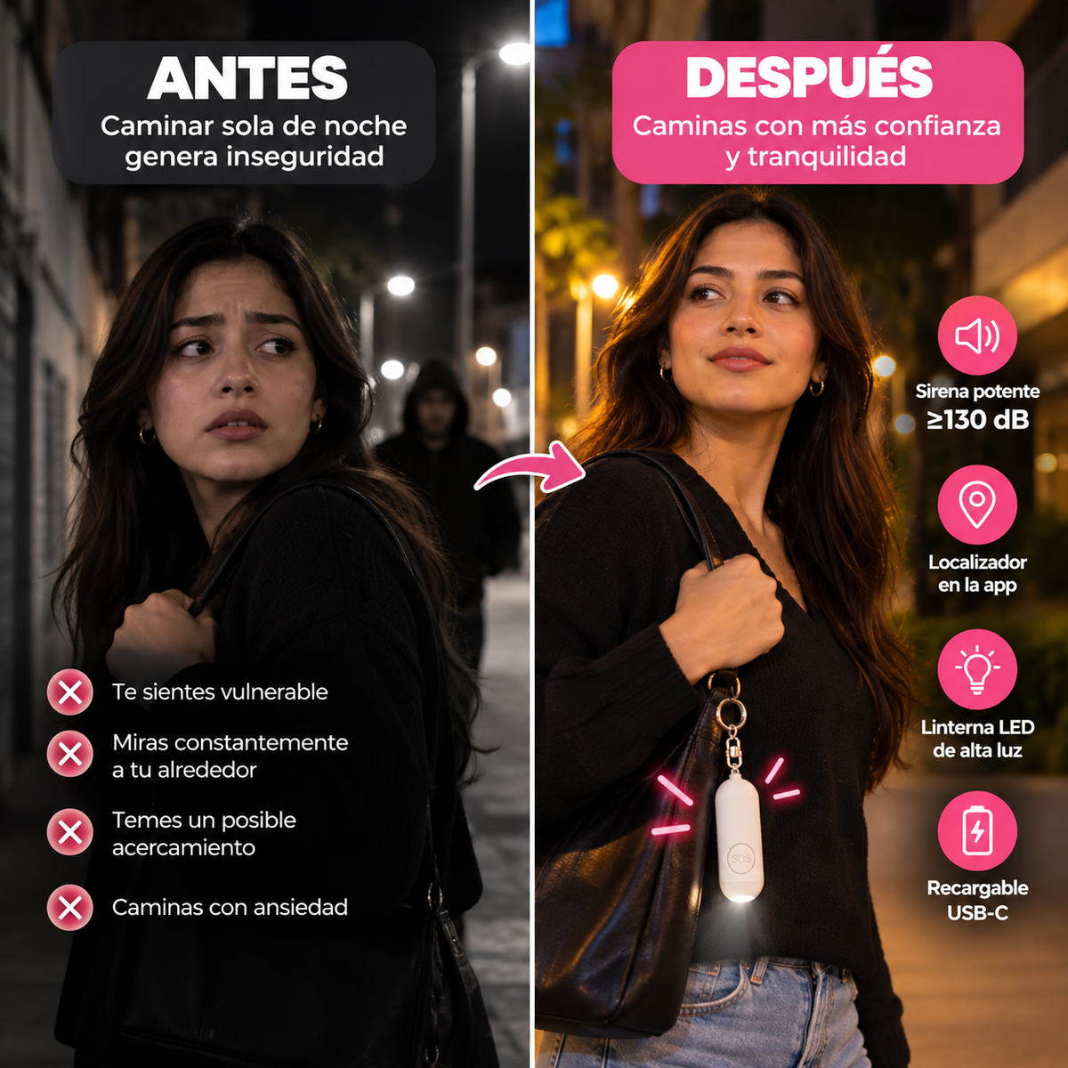 VIGÍA PRO - Alarma Personal de Seguridad con Sirena, Linterna y Localizador (TIKTOK)
