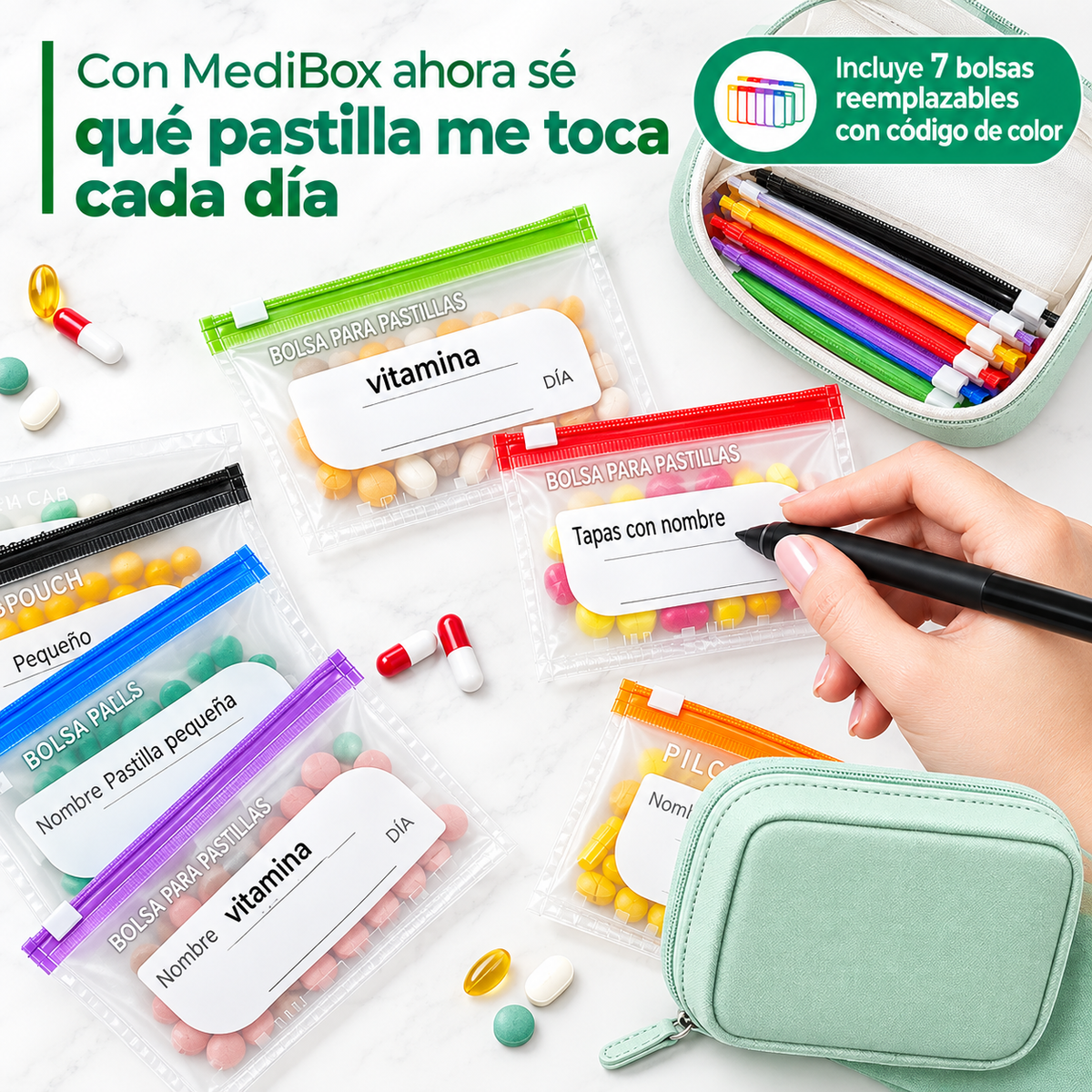 MediBox - Organizador Impermeable de Pastillas y Esenciales