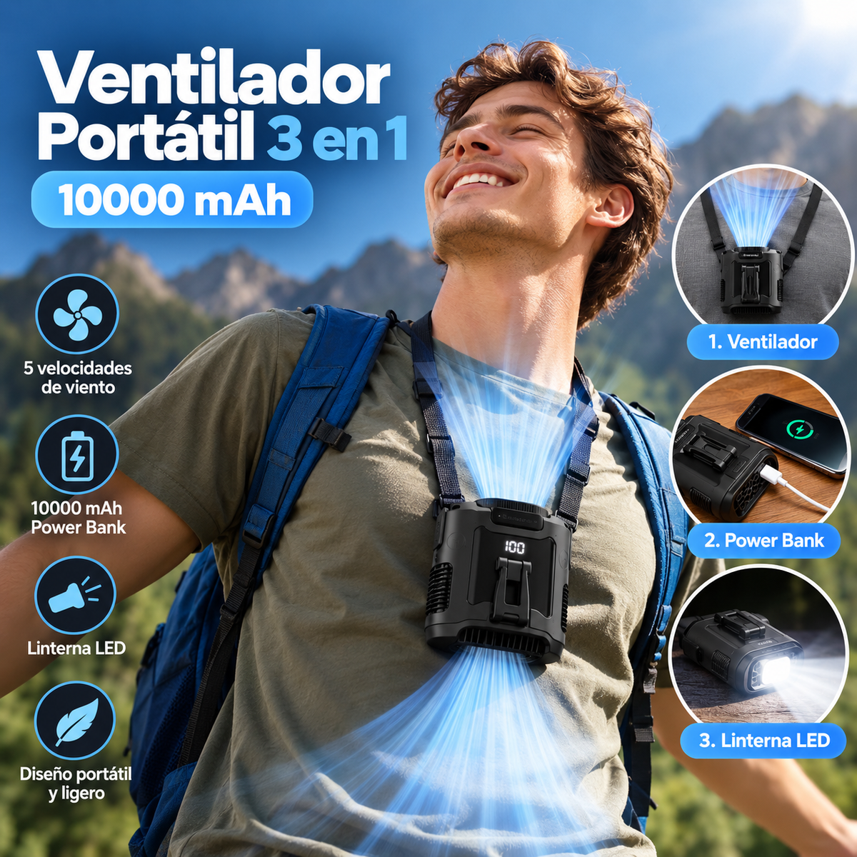 StayCool - Ventilador Portátil 3 en 1 – 10000 mAh