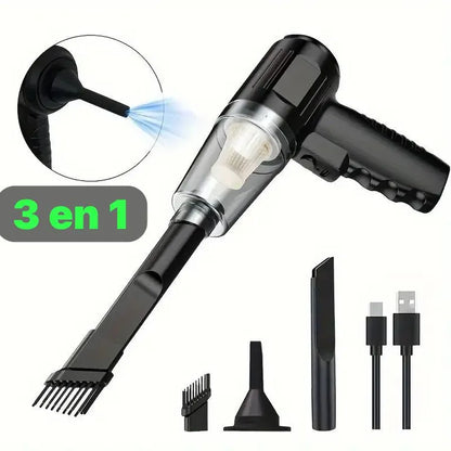 Aspiradora Portátil 3 en 1 — 120W | Auto, Oficina y Hogar | Recargable USB