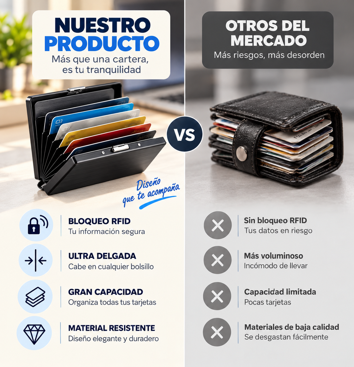 VERYSAFE - Cartera Tarjetero con Bloqueo RFID