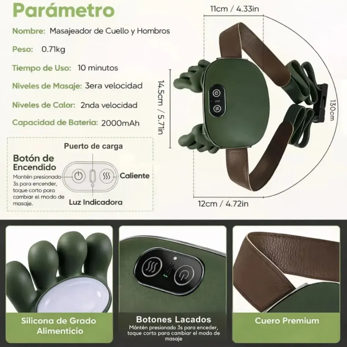 Masajeador de Mano 6D con Calor - Alivia Tensión Muscular en Minutos | Recargable USB